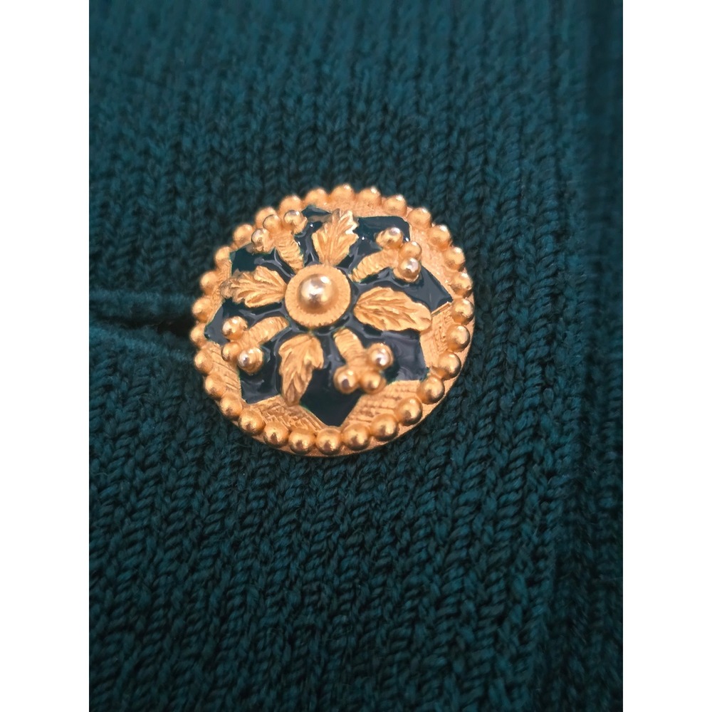 St. John Forest Emerald‎ Green Textured Knit Blazer Gold Size 8 Vintage - Picture 4 of 6